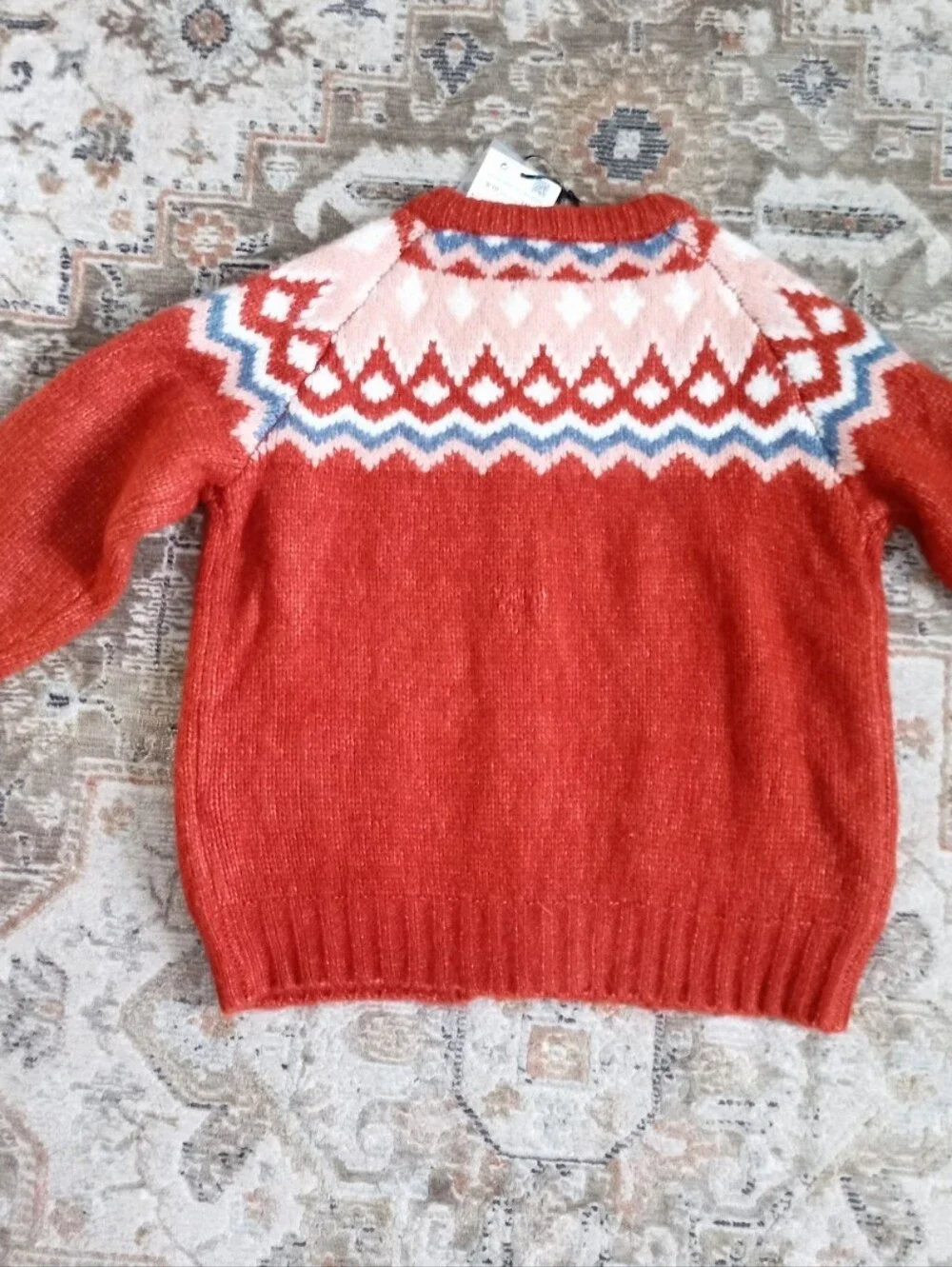 Zara limited edition knit Fair Isle rust red/orange cardigan sweater